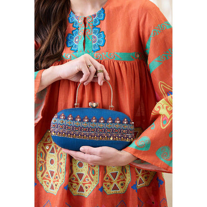 Soup by Sougat Paul Women Blue Silk Clutch