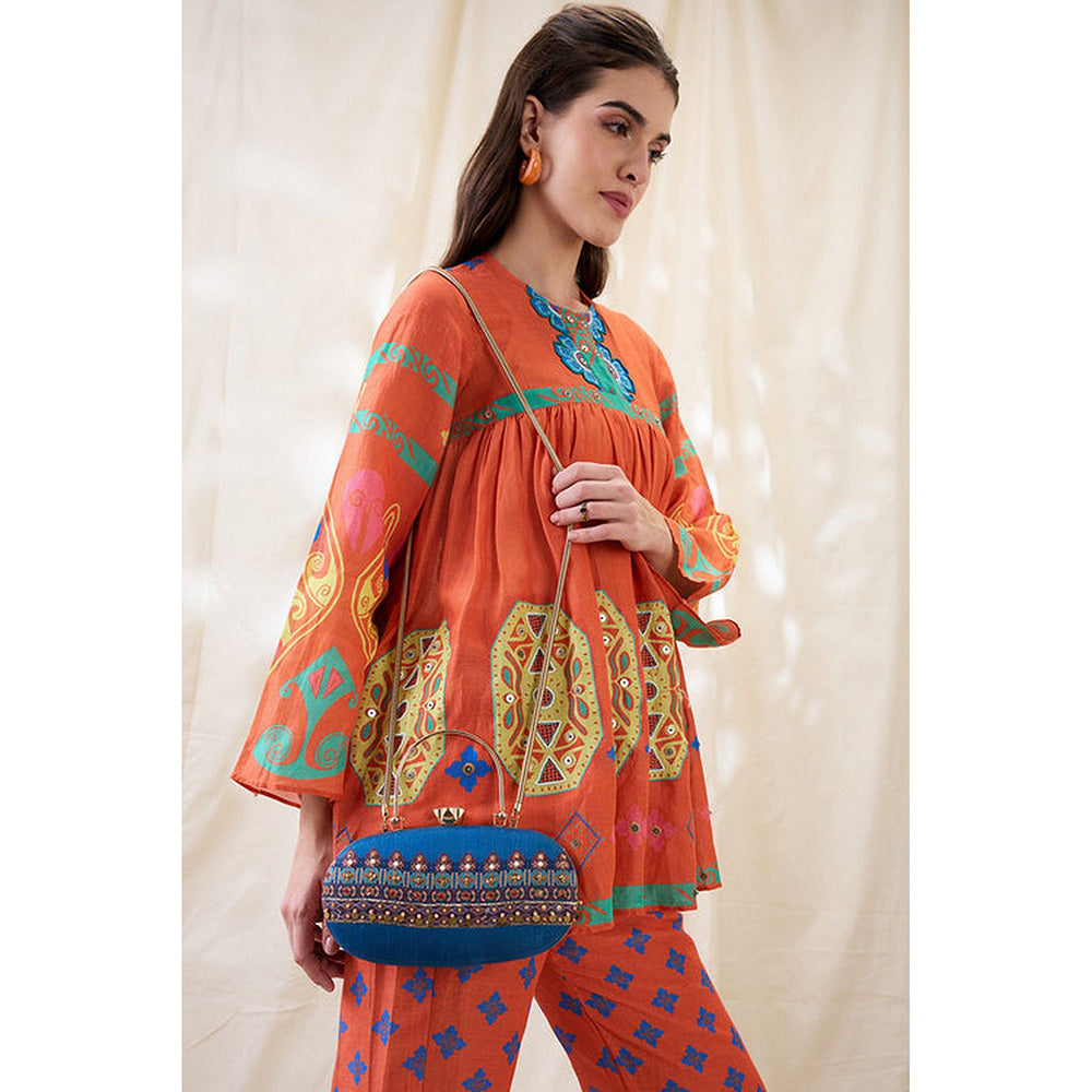 Soup by Sougat Paul Women Blue Silk Clutch