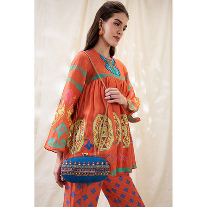 Soup by Sougat Paul Women Blue Silk Clutch