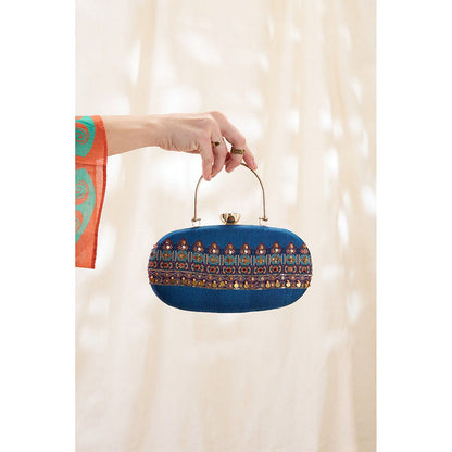 Soup by Sougat Paul Women Blue Silk Clutch