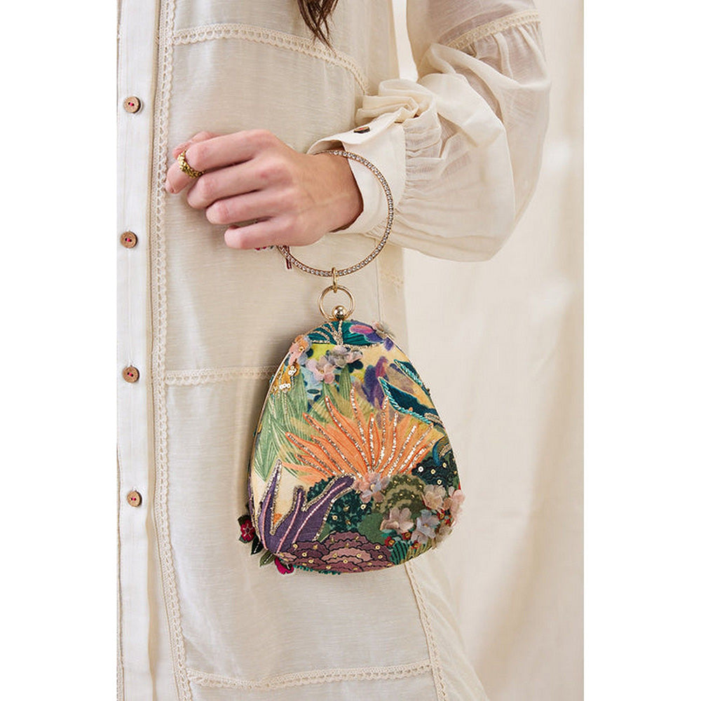 Soup by Sougat Paul Women Green Silk Clutch