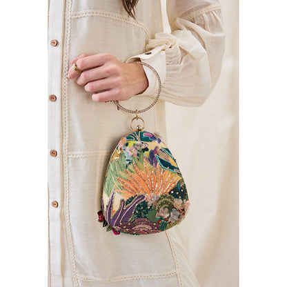 Soup by Sougat Paul Women Green Silk Clutch
