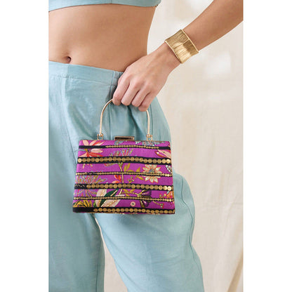 Soup by Sougat Paul Women Purple Silk Clutch