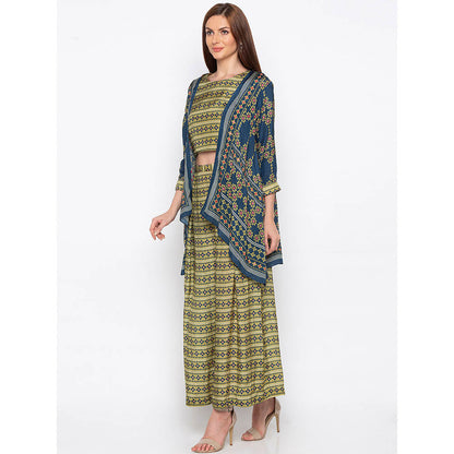 Soup by Sougat Paul Olive Crop Top With Palazzo And Jacket (Set of 3)