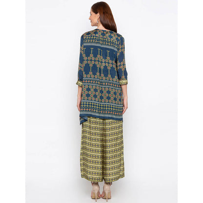 Soup by Sougat Paul Olive Crop Top With Palazzo And Jacket (Set of 3)
