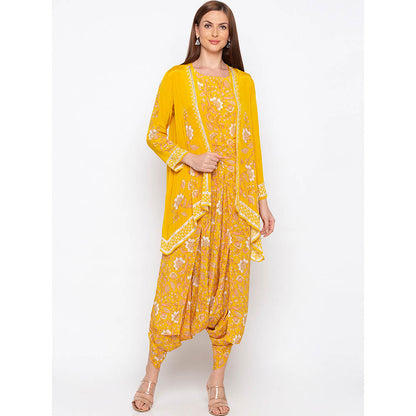 Soup by Sougat Paul Yellow Printed Dhoti Jumpsuit With Jacket (Set of 2)