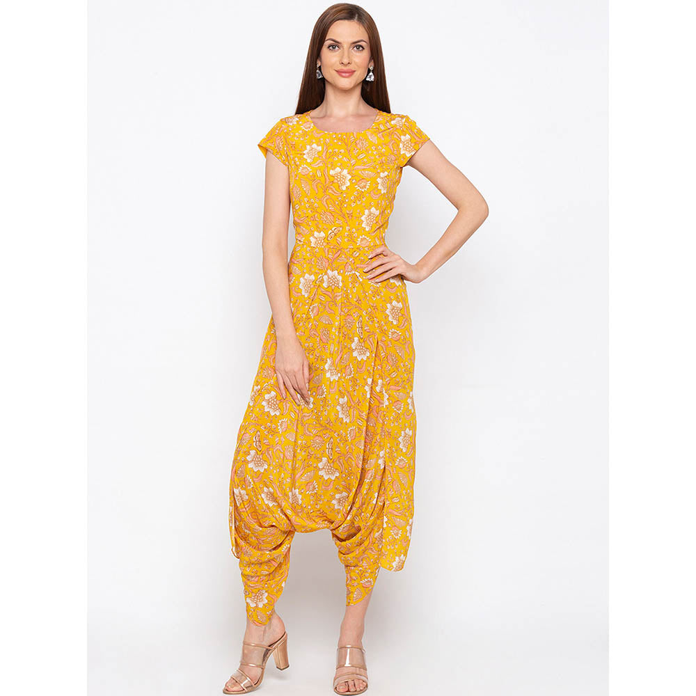 Soup by Sougat Paul Yellow Printed Dhoti Jumpsuit With Jacket (Set of 2)