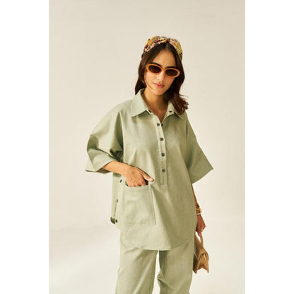 SPACE Dolla Two Piece Blue With Mid Length Top And Elastic Pant