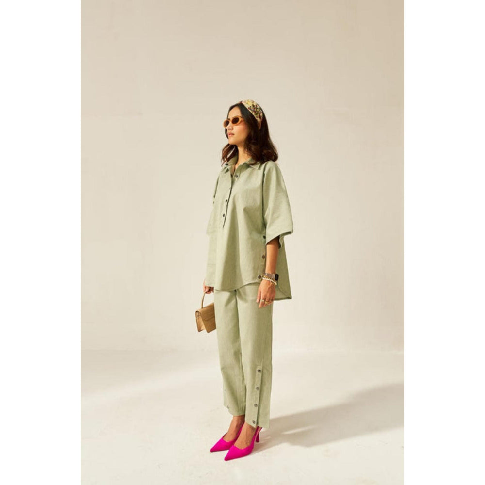 SPACE Dolla Two Piece Blue With Mid Length Top And Elastic Pant