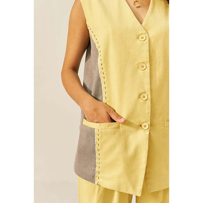 SPACE Nun-Kun Two Piece Yellow Color Blocked Co-Ord Set