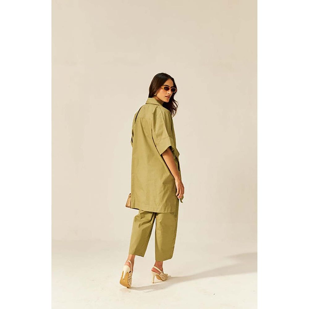 SPACE Cotton Brown Collar & Pockets Co-Ord Set