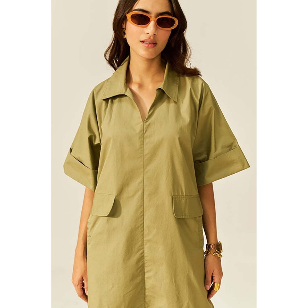SPACE Cotton Brown Collar & Pockets Co-Ord Set