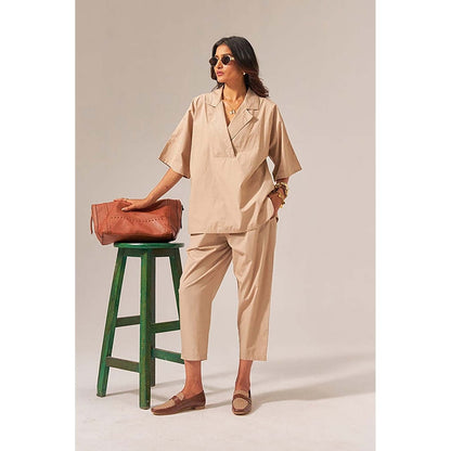 SPACE Makkhan Women Beige Natural Cotton Poplin Co-Ord Set