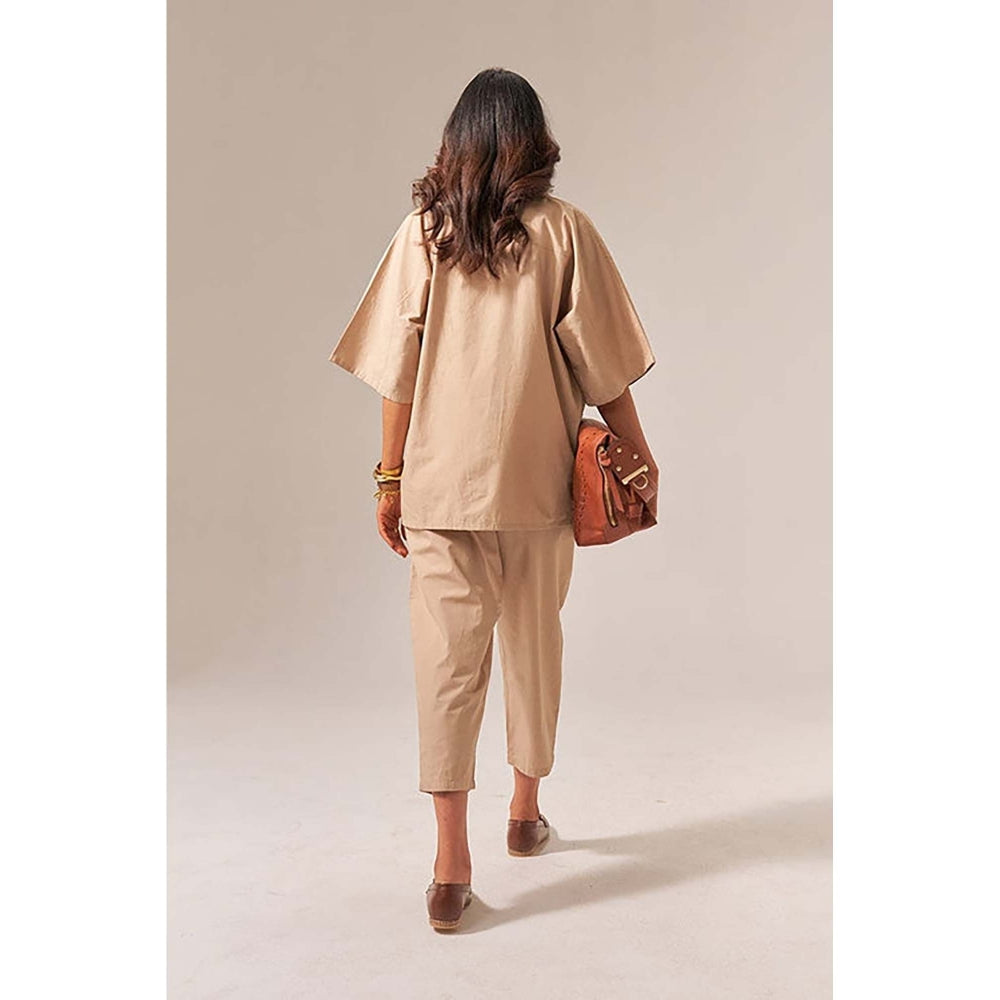 SPACE Makkhan Women Beige Natural Cotton Poplin Co-Ord Set