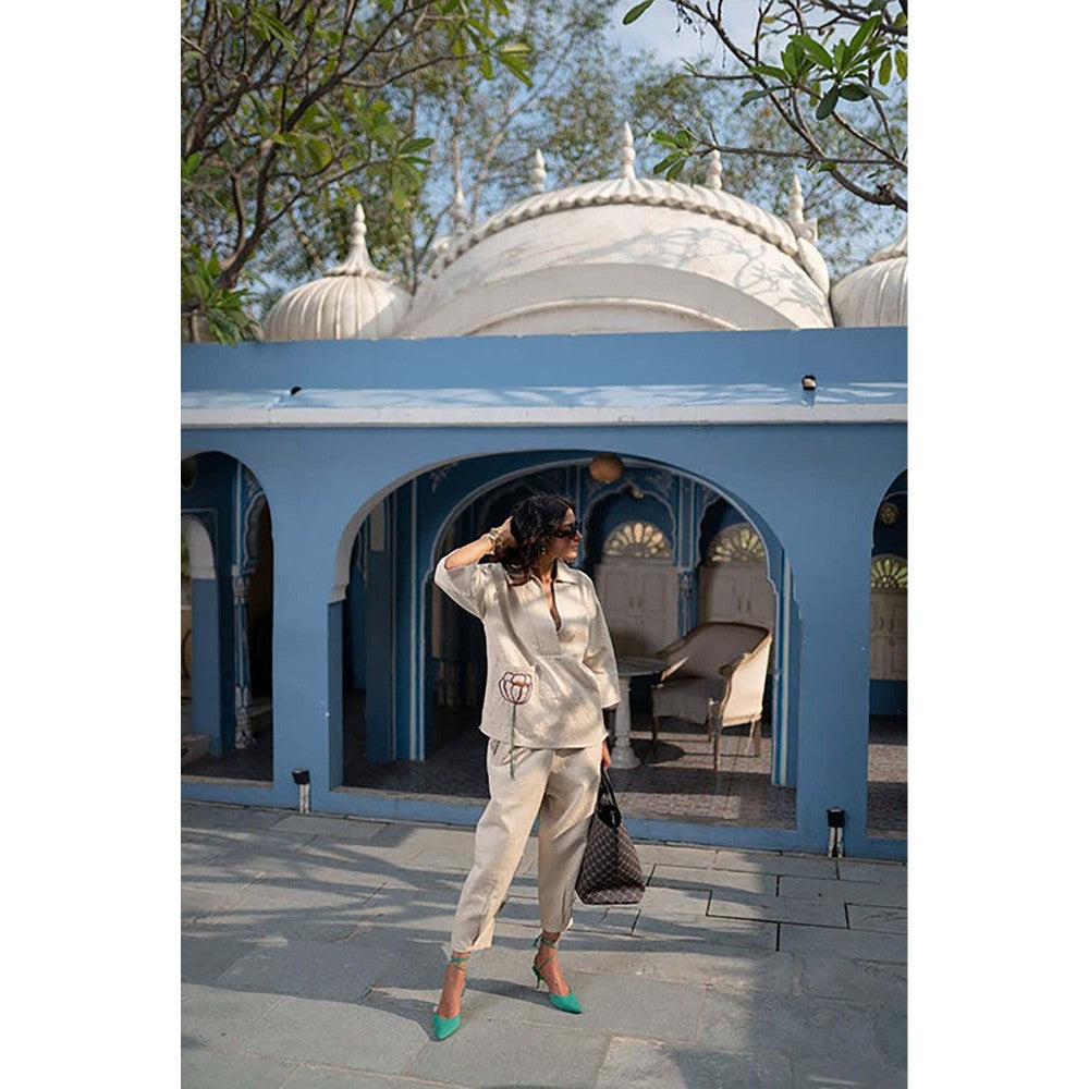 SPACE Giza Beige Co-Ord Set Made With Cotton Shirt And Pant