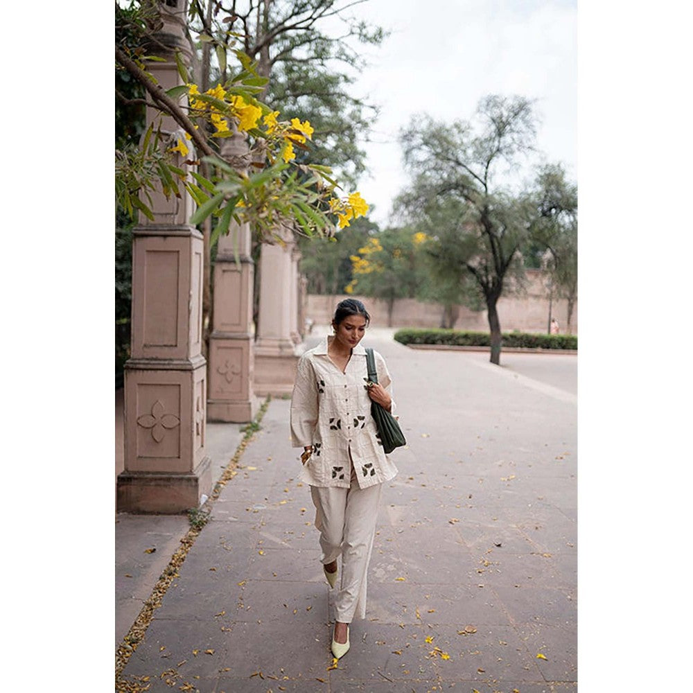 SPACE Oversized Kala Cotton Beige Shirt with Elasticated Waist Pant