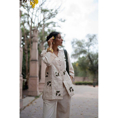 SPACE Oversized Kala Cotton Beige Shirt with Elasticated Waist Pant