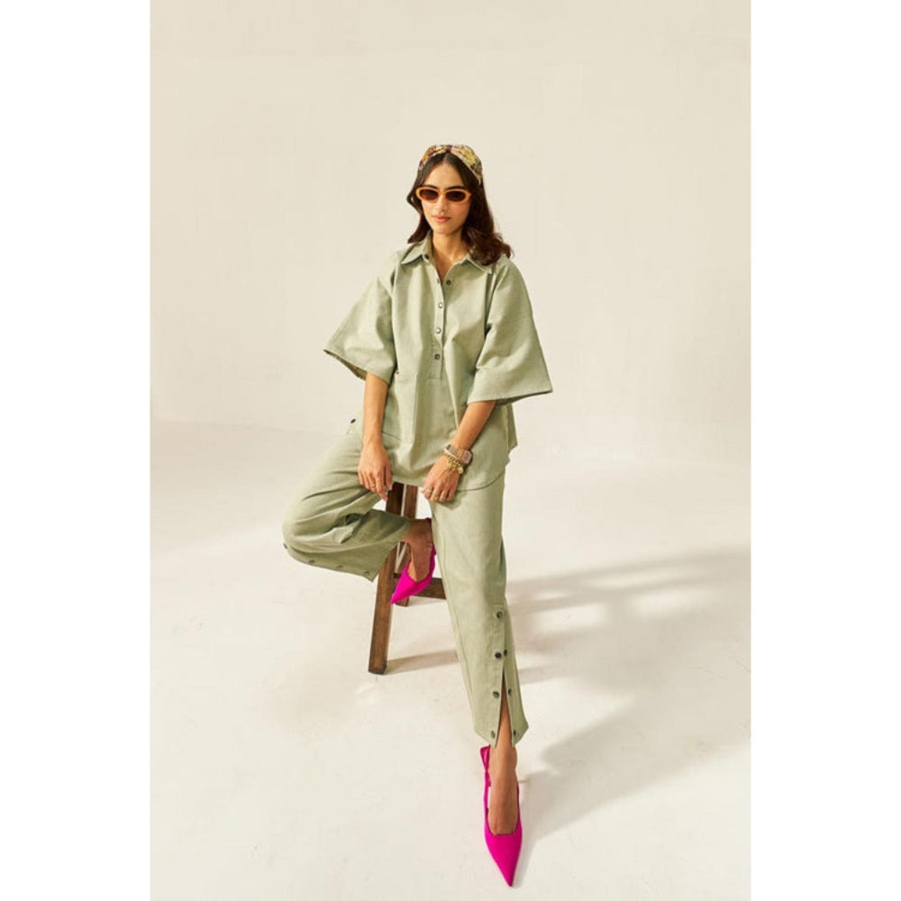 SPACE Olive Green Dolla Shirt and Pant Set