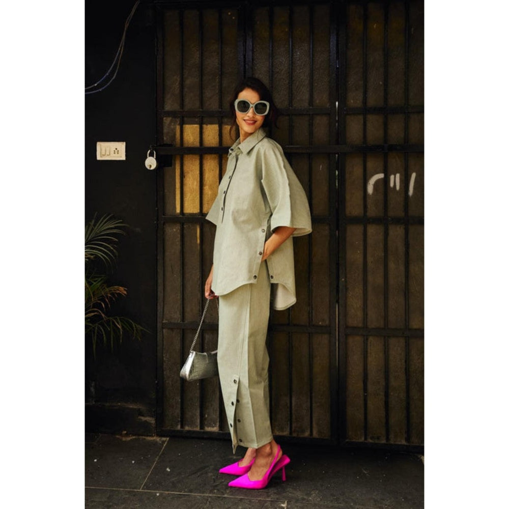 SPACE Olive Green Dolla Shirt and Pant Set