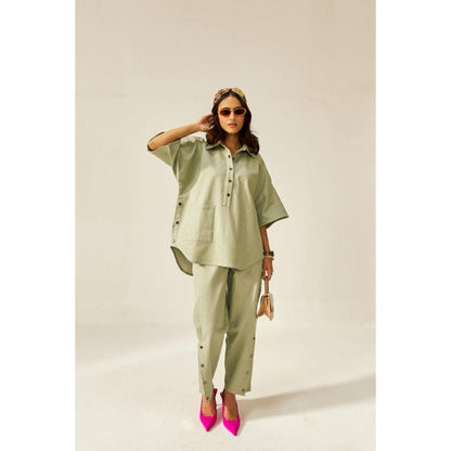SPACE Olive Green Dolla Shirt and Pant Set
