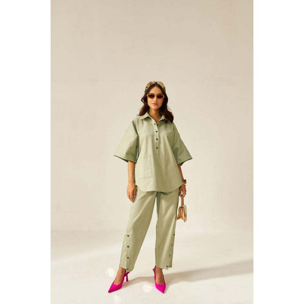 SPACE Olive Green Dolla Shirt and Pant Set