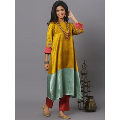 Spring Soul Color Block Mashru Silk Embroidered Sleeves Kurta