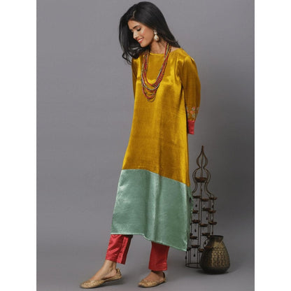 Spring Soul Color Block Mashru Silk Embroidered Sleeves Kurta