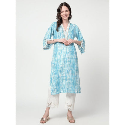 Spring Soul Blue Printed Lace Detailing Kurta
