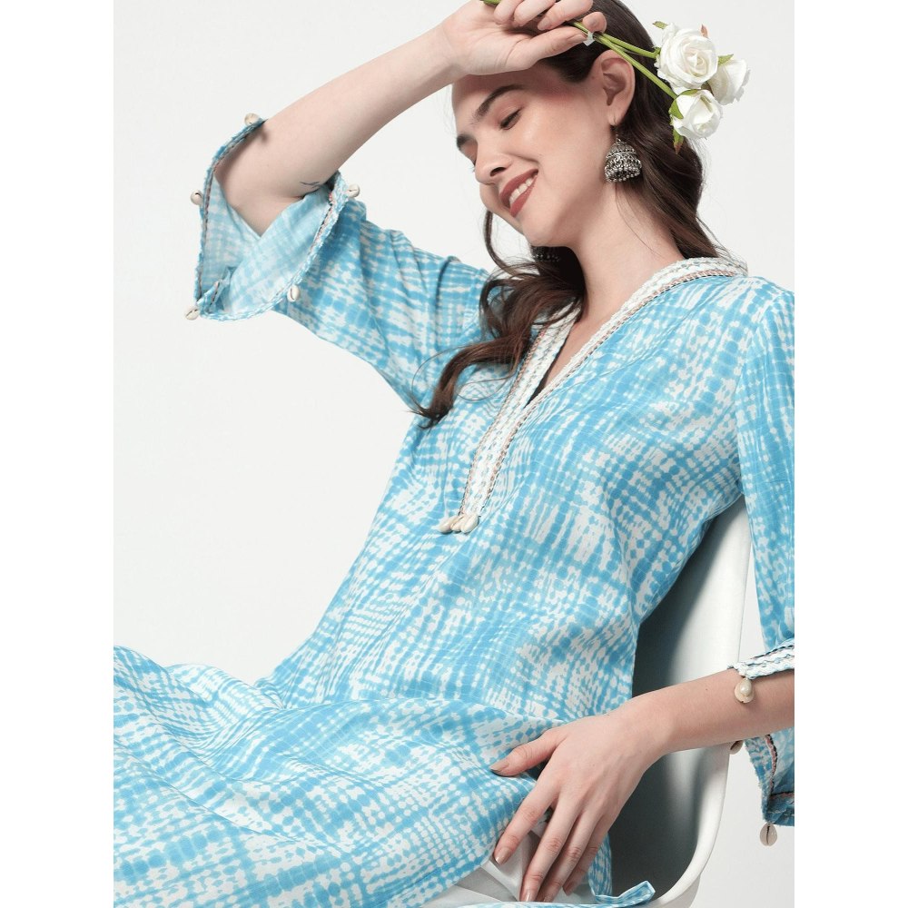 Spring Soul Blue Printed Lace Detailing Kurta