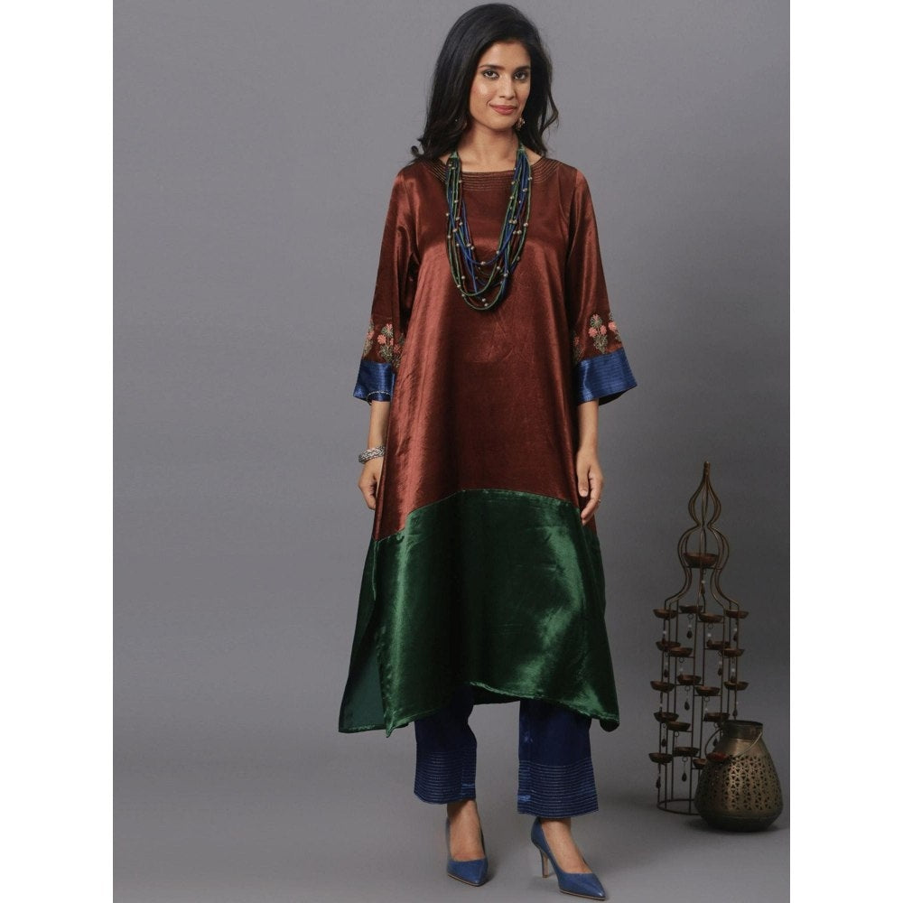 Spring Soul Color Block Mashru Silk Embroidered Sleeves Kurta