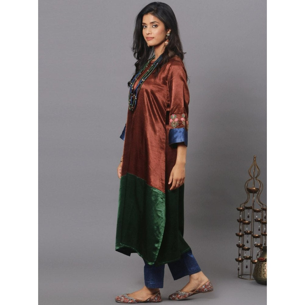 Spring Soul Color Block Mashru Silk Embroidered Sleeves Kurta