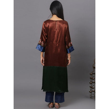 Spring Soul Color Block Mashru Silk Embroidered Sleeves Kurta