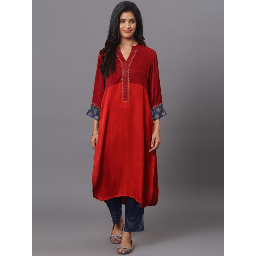 Spring Soul Color Block Modal Silk Detailing On Sleeves Kurta