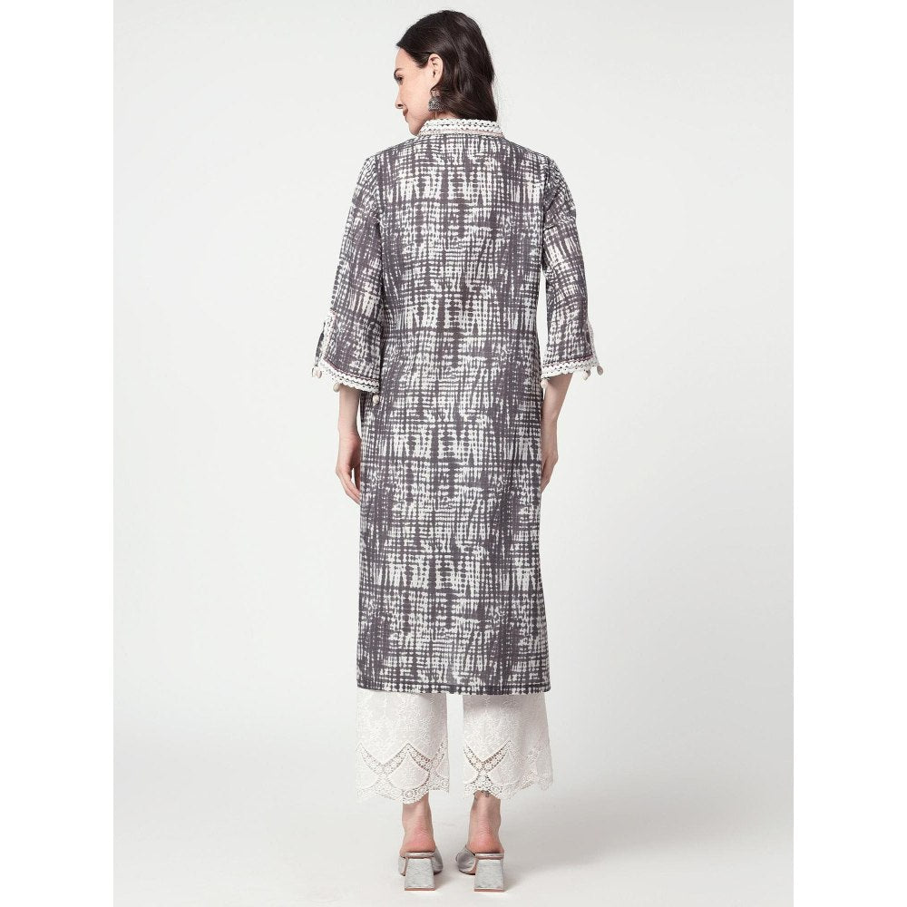 Spring Soul Grey Printed Lace Detailing Kurta