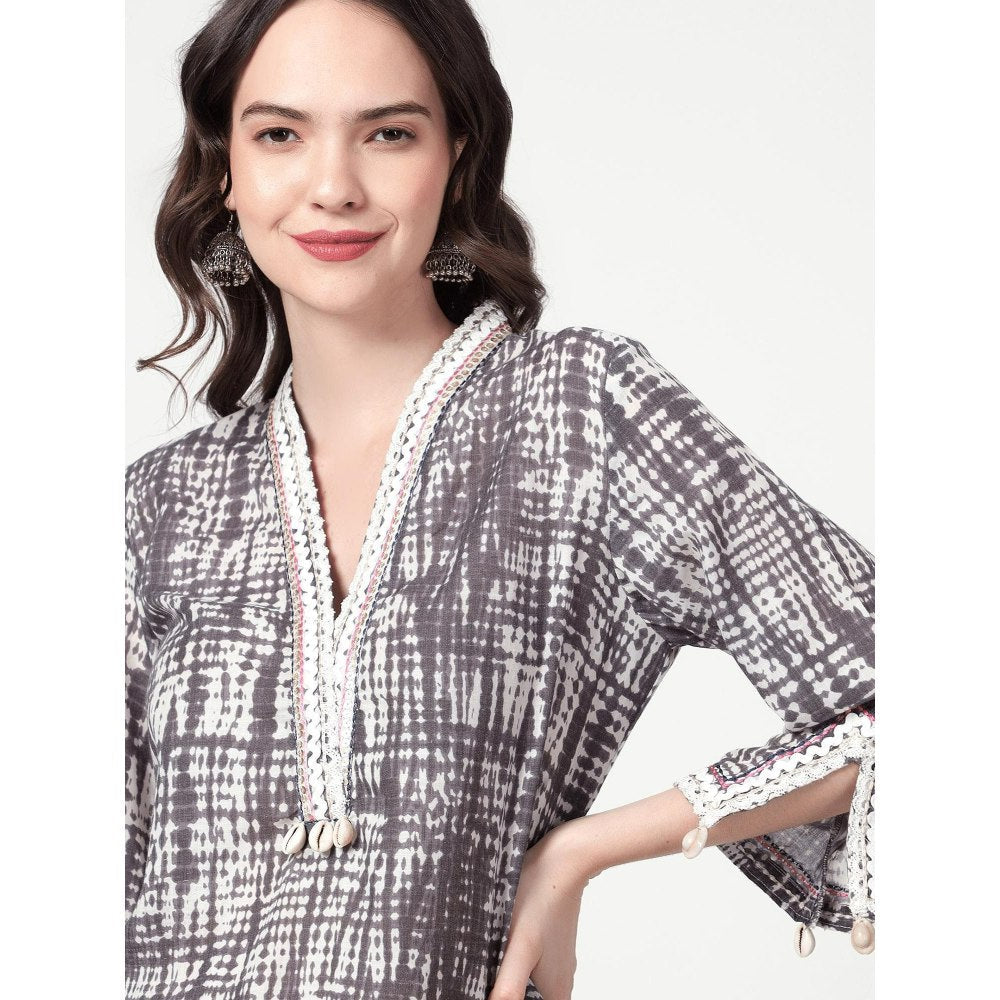 Spring Soul Grey Printed Lace Detailing Kurta
