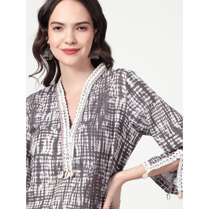 Spring Soul Grey Printed Lace Detailing Kurta