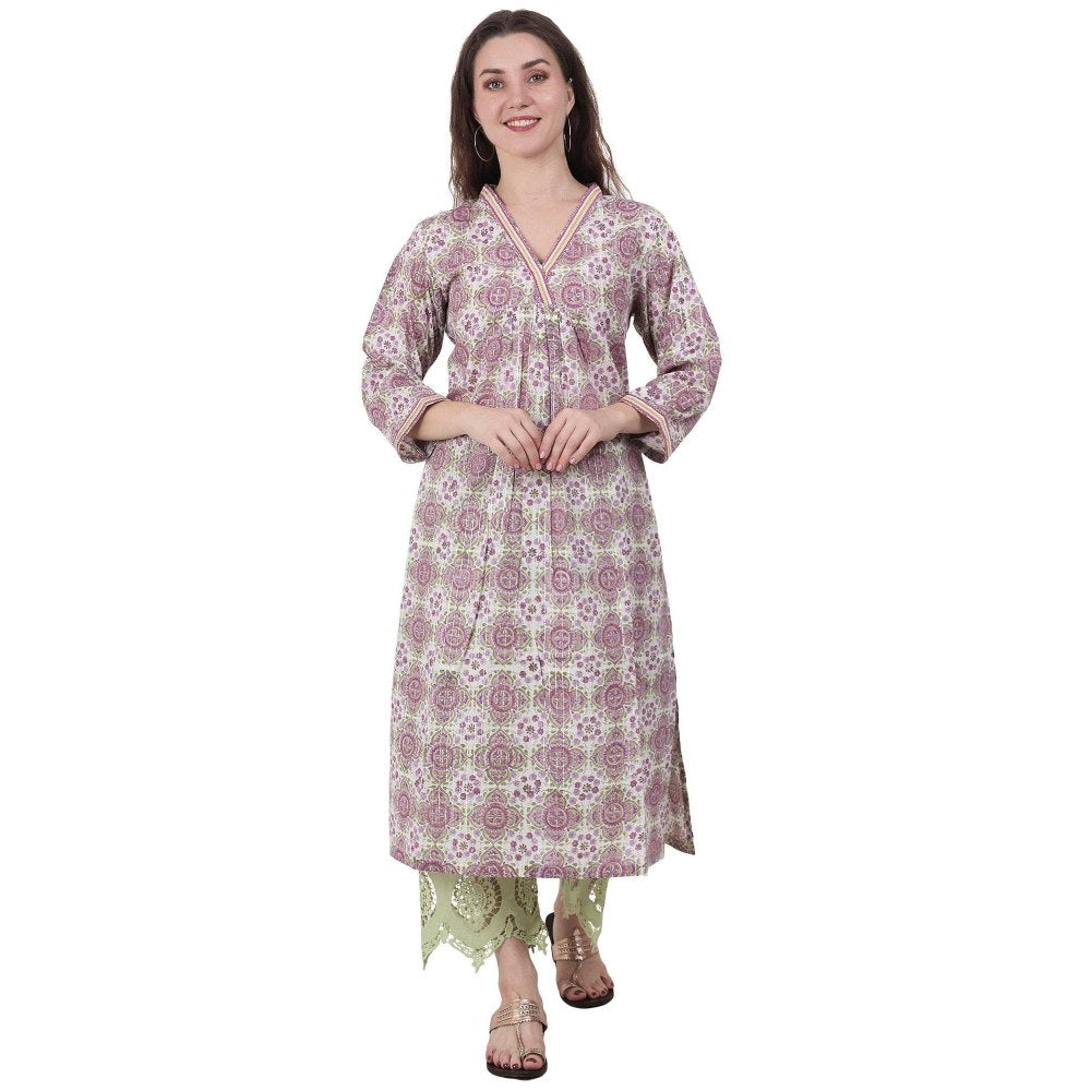 Spring Soul A-Line Lurex Printed Lace Detailing Kurta