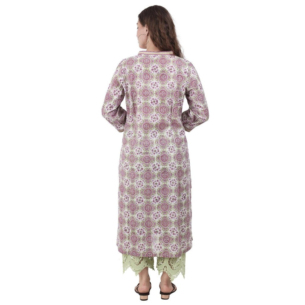 Spring Soul A-Line Lurex Printed Lace Detailing Kurta