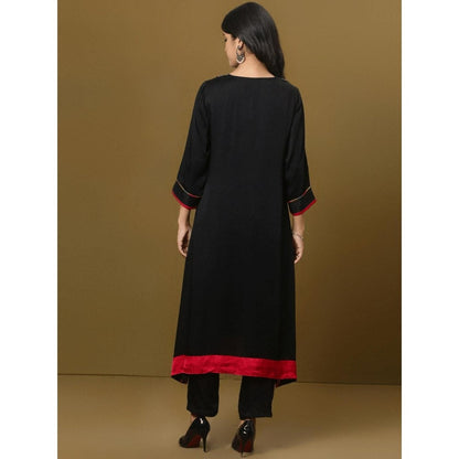 Spring Soul Black Cotton Modal Brocade Yoke Detailing Kurta