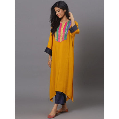 Spring Soul Mustard Cotton Modal Brocade Yoke Kurta