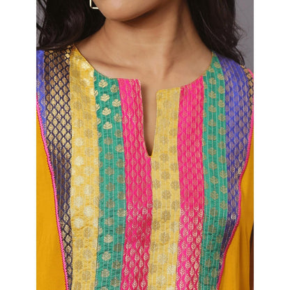 Spring Soul Mustard Cotton Modal Brocade Yoke Kurta