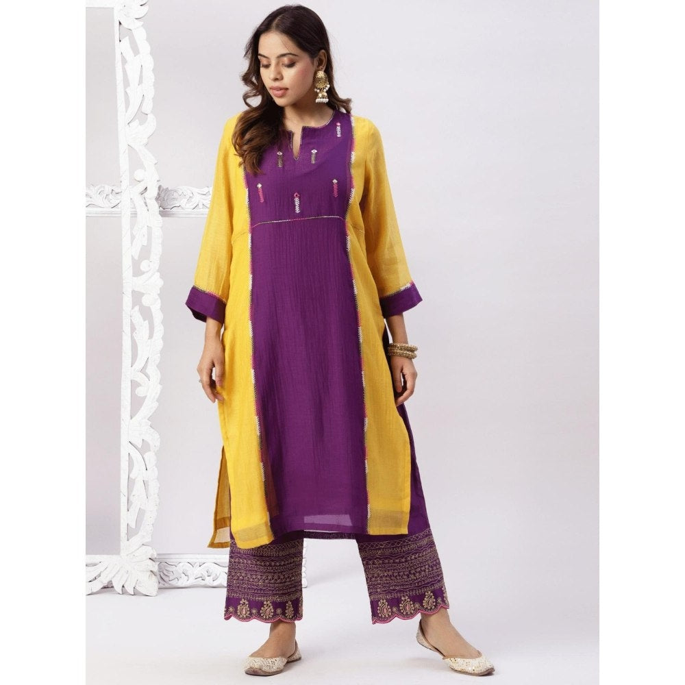 Spring Soul Chanderi Color Block Embroidery Kurta