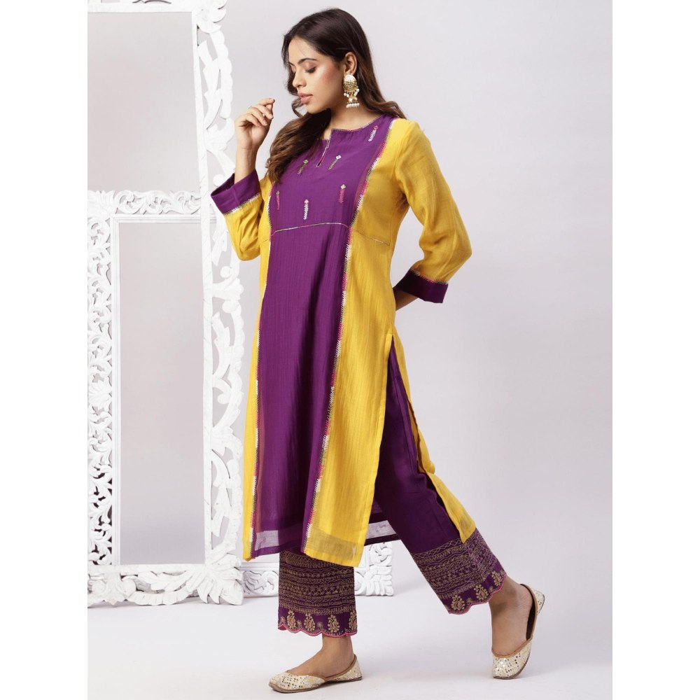 Spring Soul Chanderi Color Block Embroidery Kurta