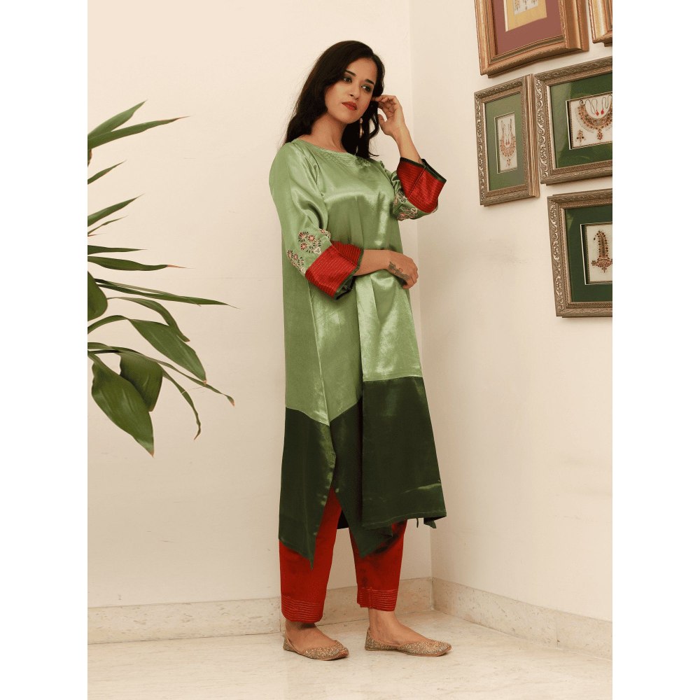 Spring Soul Colour Block Mashru Silk Kurta with Pant (Set of 2)