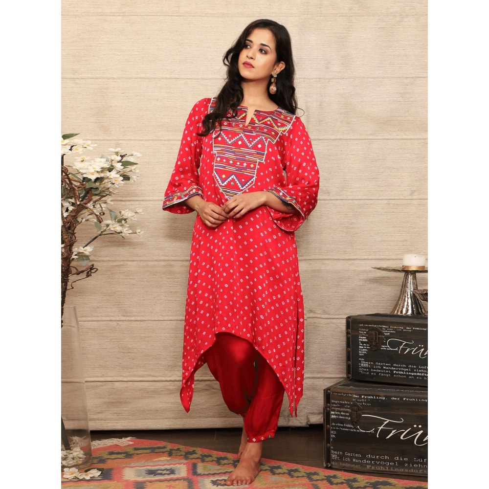 Spring Soul Red Embroidered Bandhani Co-Ord (Set of 2)