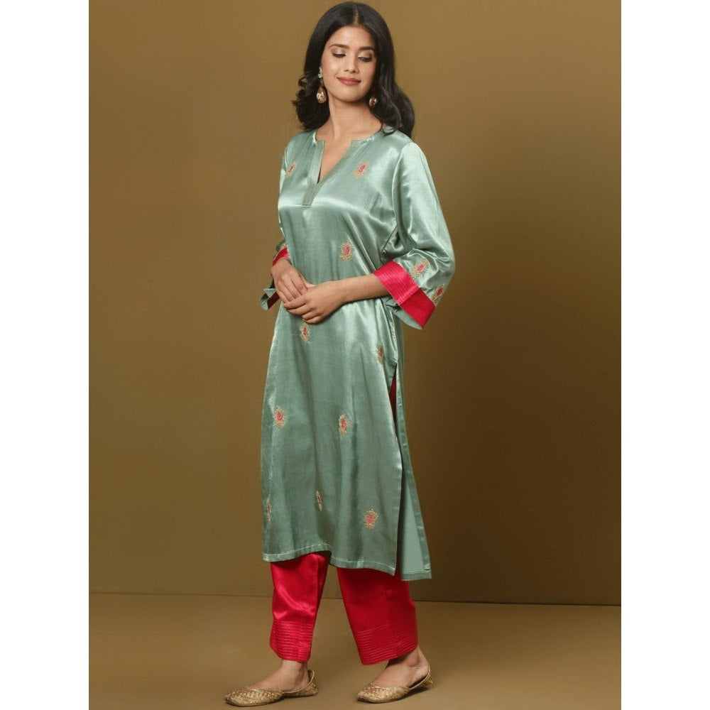 Spring Soul Embroidered Mashru Silk Kurta and Pant with Dupatta (Set of 3)