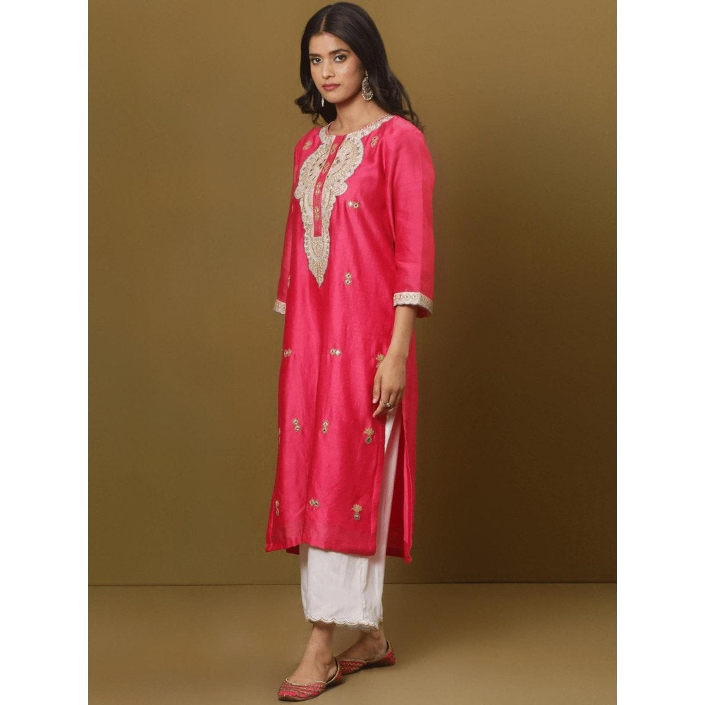 Spring Soul Fuchsia Pink Chanderi Kurta and Pant (Set of 2)