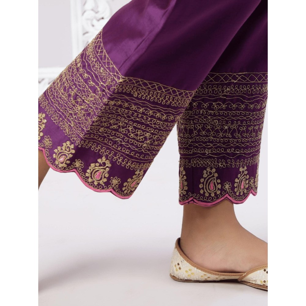Spring Soul Chanderi Embroidered Kurta and Pant with Organza Dupatta (Set of 3)