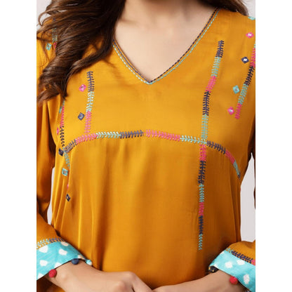 Spring Soul Plain Embroidered Modal Silk Kurta with Pant (Set of 2)