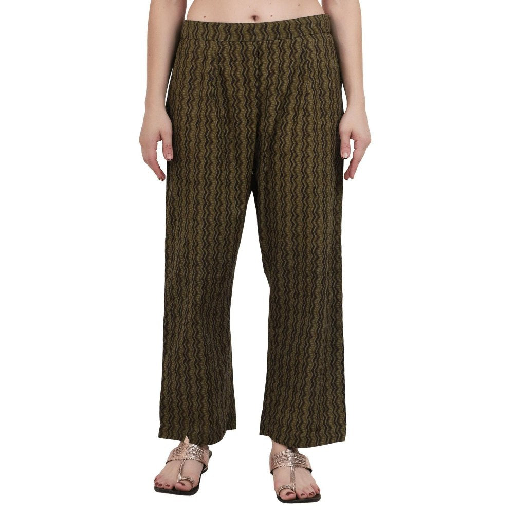 Spring Soul Olive Green Block Printed Angarkha Kurta with Pant (Set of 2)